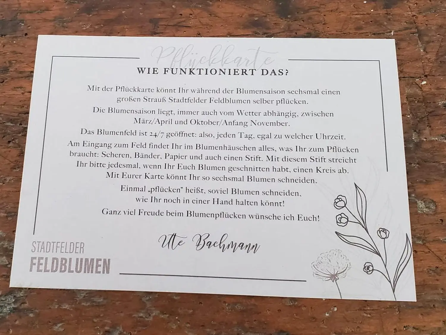 HOF DÖRKES - Pflückkarte Rückseite